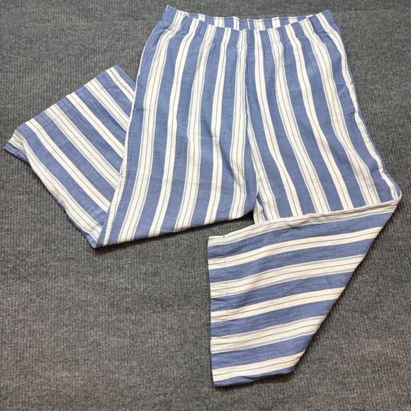 Old Navy Pants - Womens XL Demi Wide Leg Blue White Striped Cotton Crop Pants High Rise Casual